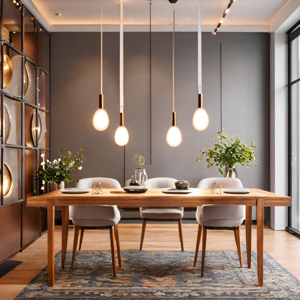 Twin pendant lights illuminating a compact dining area